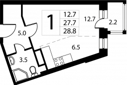 1-комнатная квартира 28,8 м²